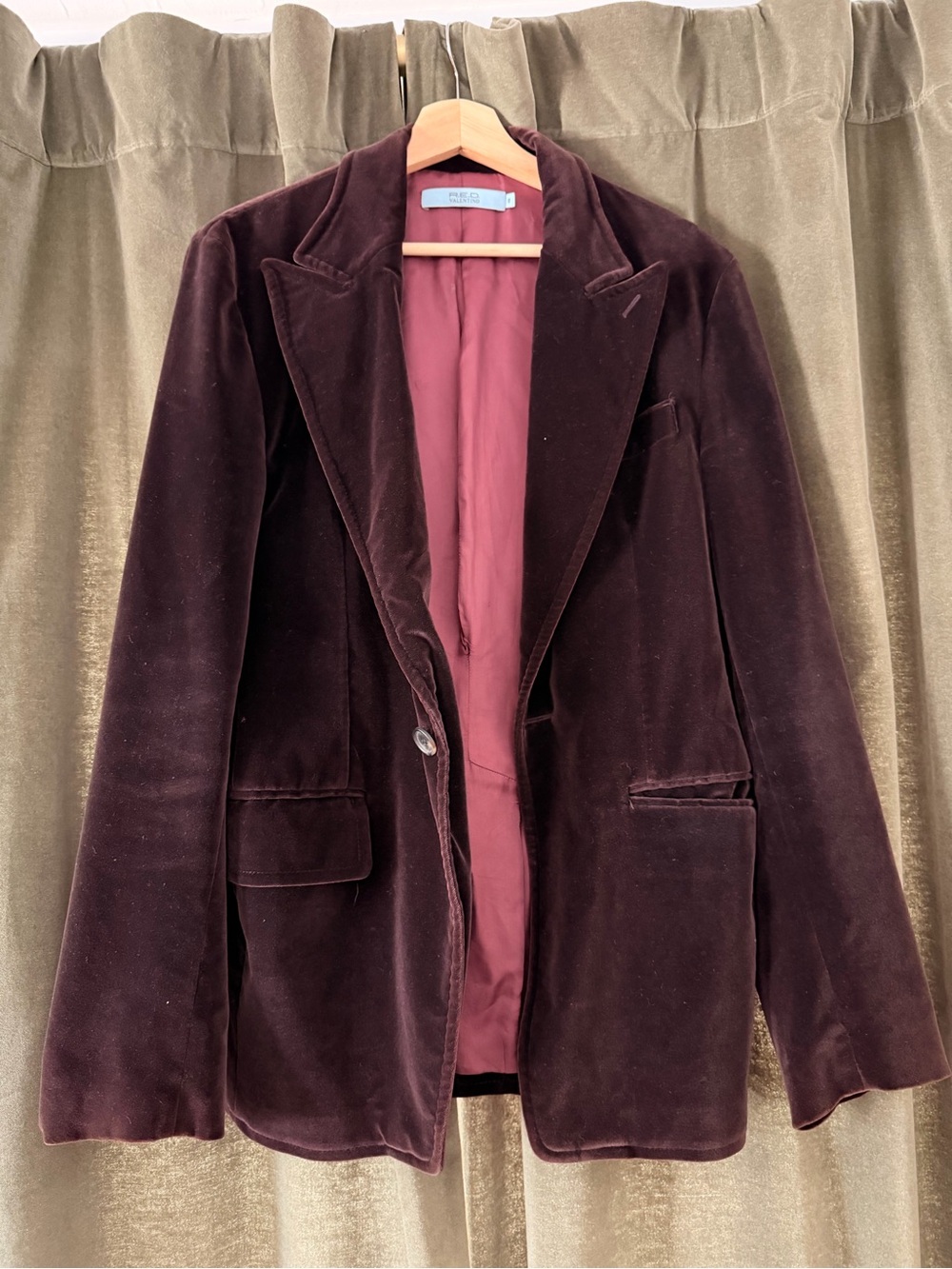 RED Valentino Velvet Blazer in Deep Burgundy with Rose Lining